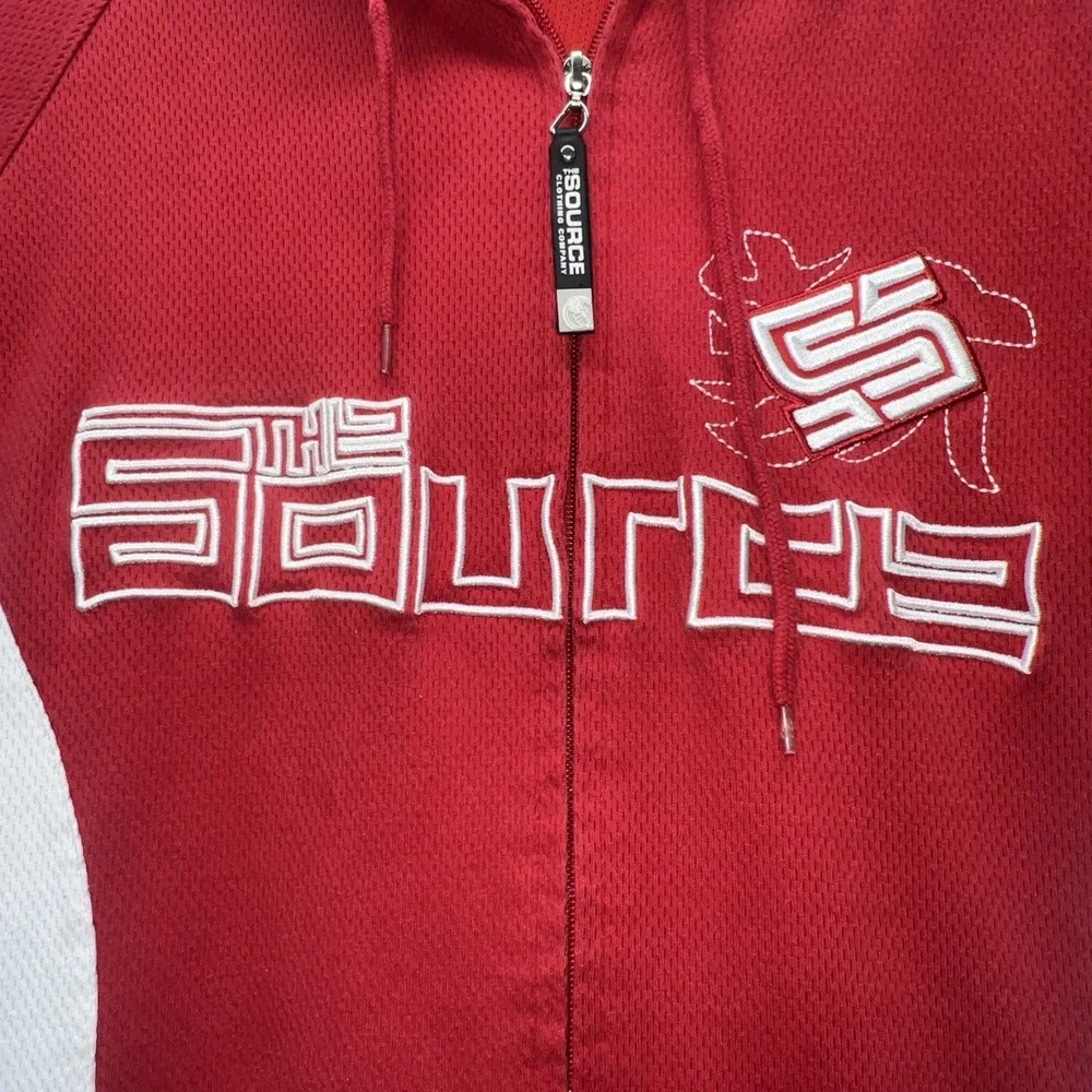 The Source Clothing Co. Jacket Jersey Knit Red Black VTG Rare Hip Hop Sz XL